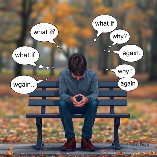 Person stuck in repetitive thoughts symbolizing rumination