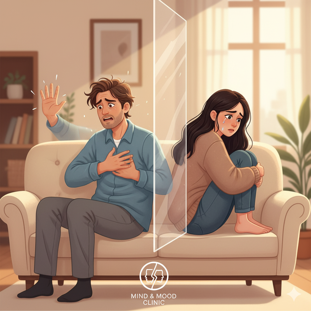 Illustration showing fear of abandonment and engulfment in a relationship.