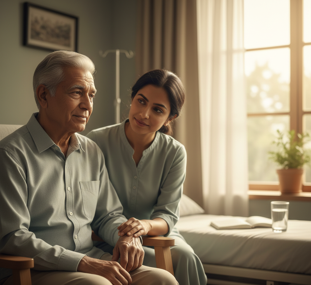 Elderly dementia patient receiving compassionate care at home