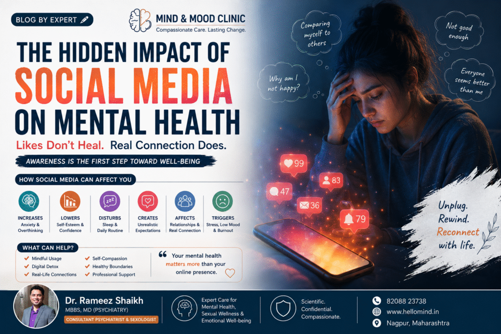 Illustration showing emotional manipulation in a relationship, including gaslighting, guilt-tripping, silent treatment, and emotional abuse, explained by Dr. Rameez Shaikh, Consultant Psychiatrist at Mind & Mood Clinic, Nagpur.