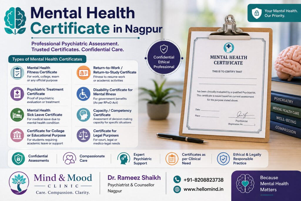 Mental health certificate in Nagpur with psychiatrist assessment and different types of psychiatric certificates